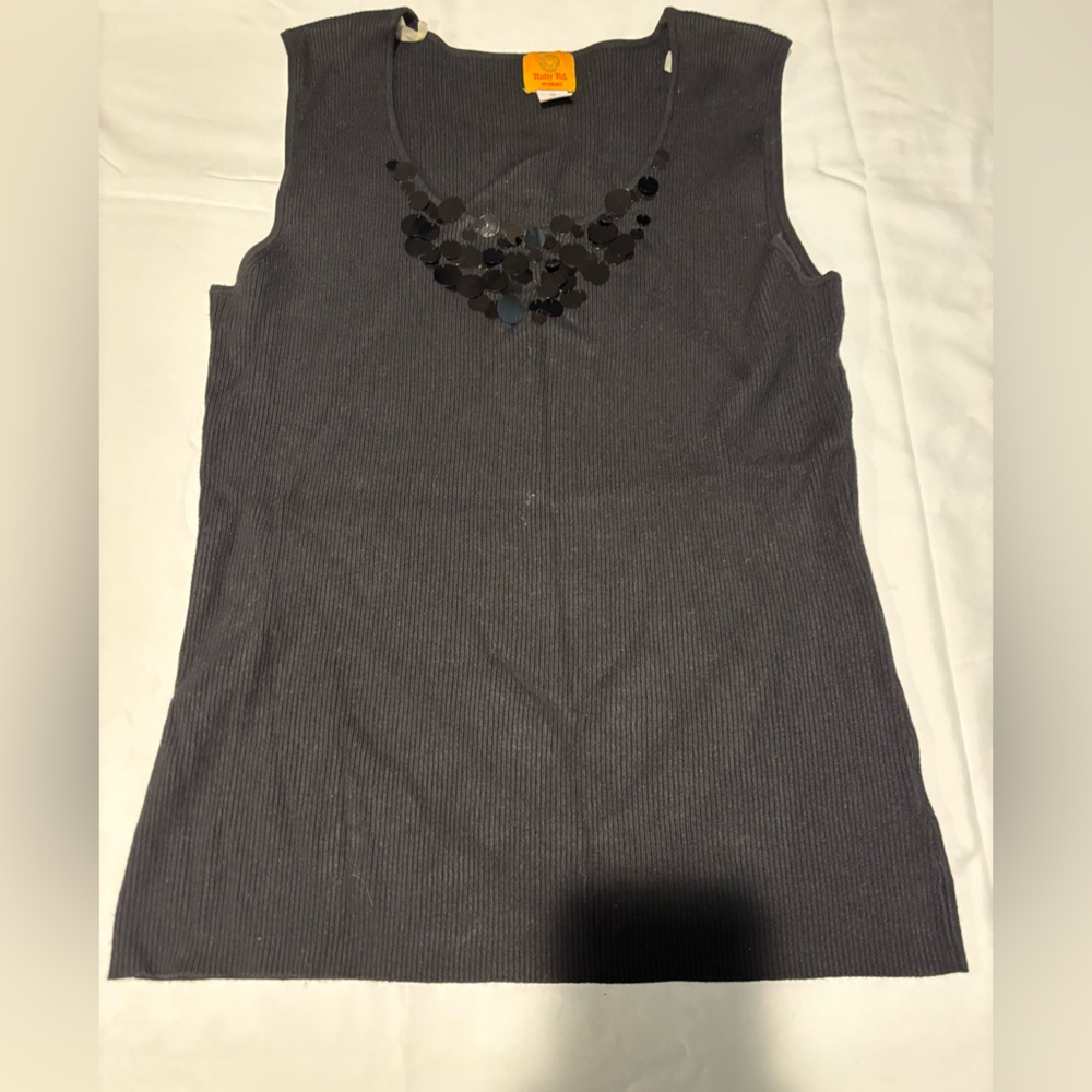 Ruby Rd. Black Embellished Sleeveless Tank Top